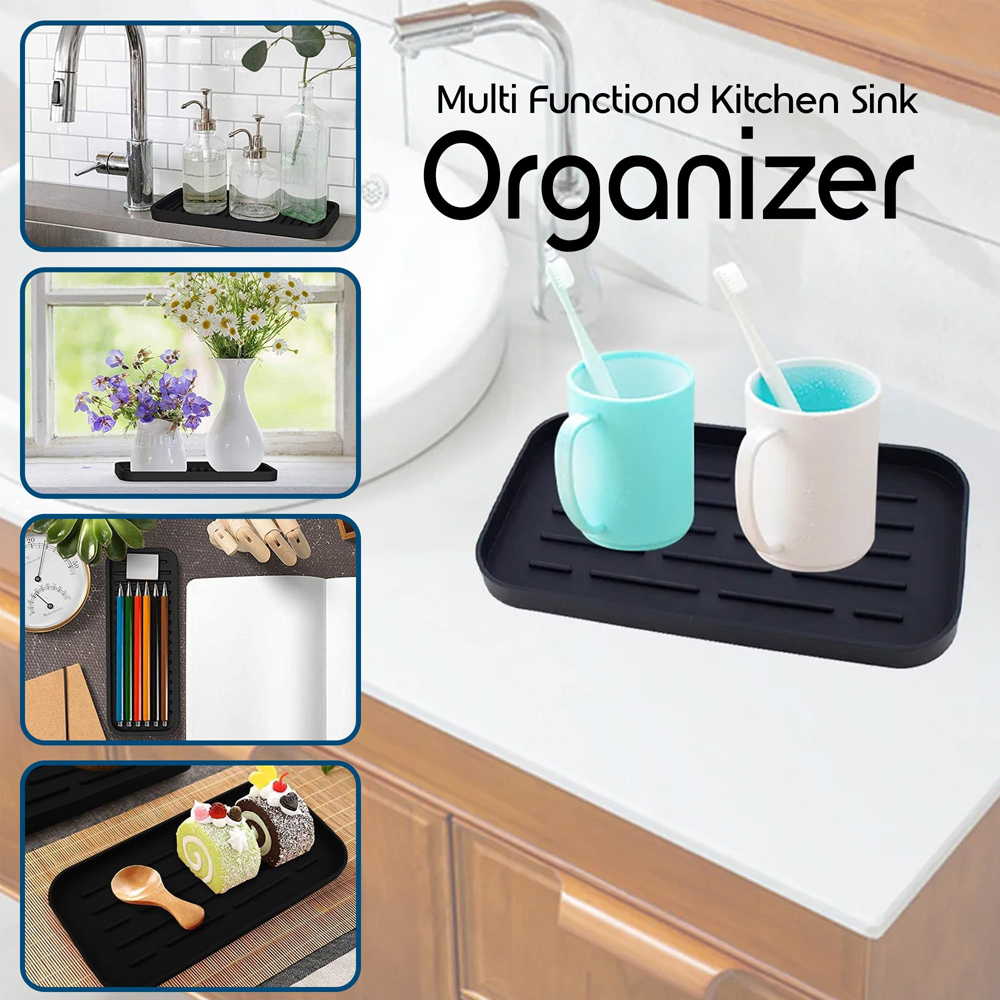 ATEK Black Silicone Sink Tidy Caddy Soap Sponge Organiser Image 3