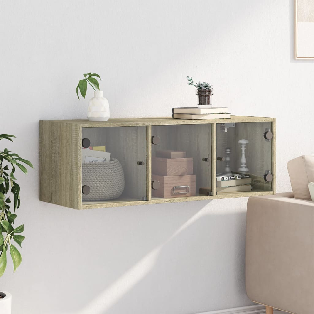vidaXL 3 Door Sonoma Oak Glass Wall Cabinet Image 3