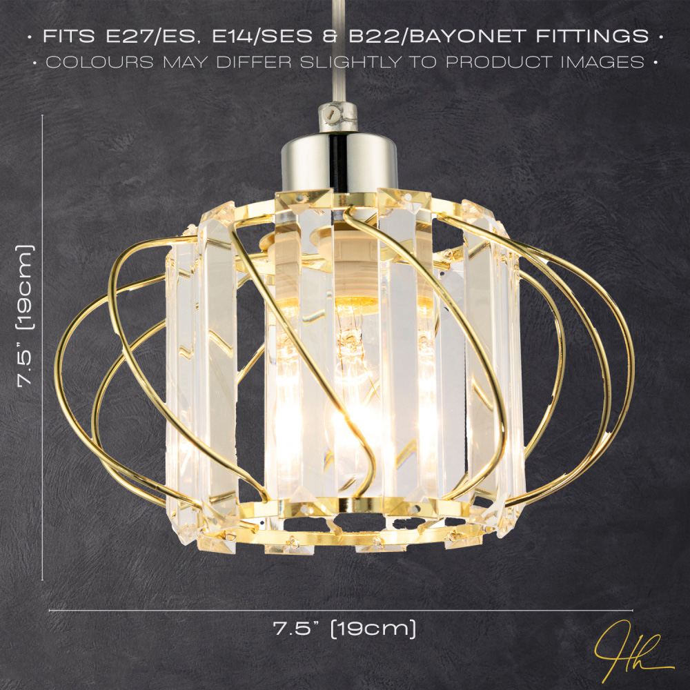 Happy Homewares Gold Frame Pendant Lamp Shade with Acrylic Rectangular Prism Image 7