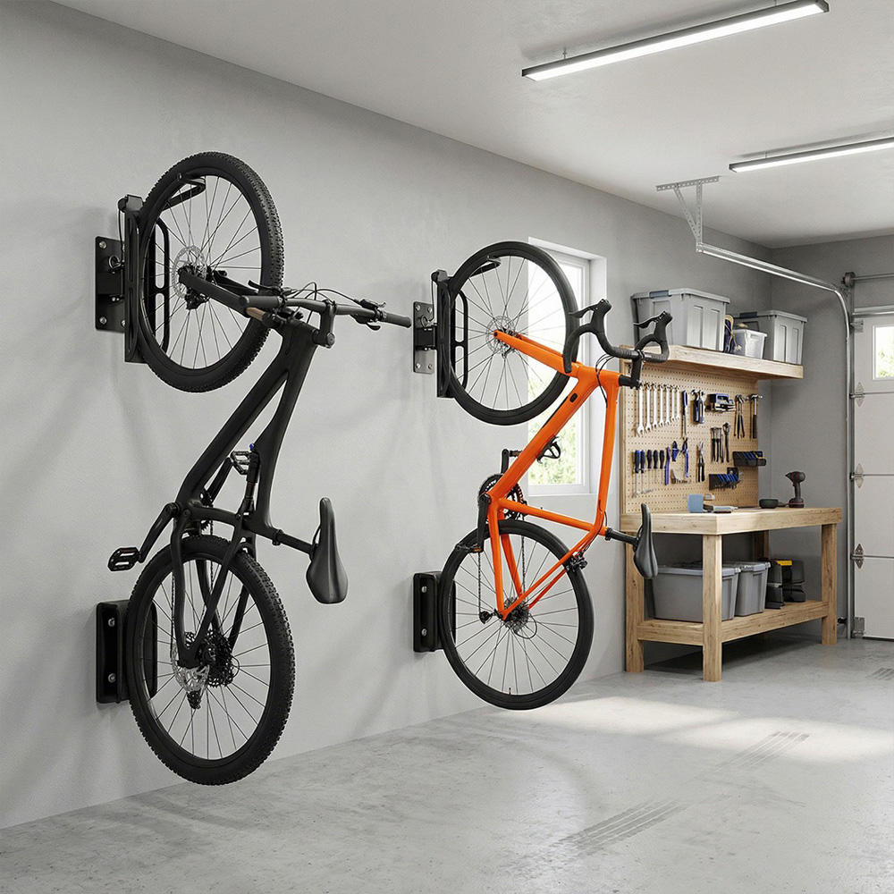 Monvelo Black Carbon Steel Vertical Wall Mounted Swivel Bike Rack 4 Piece Image 3