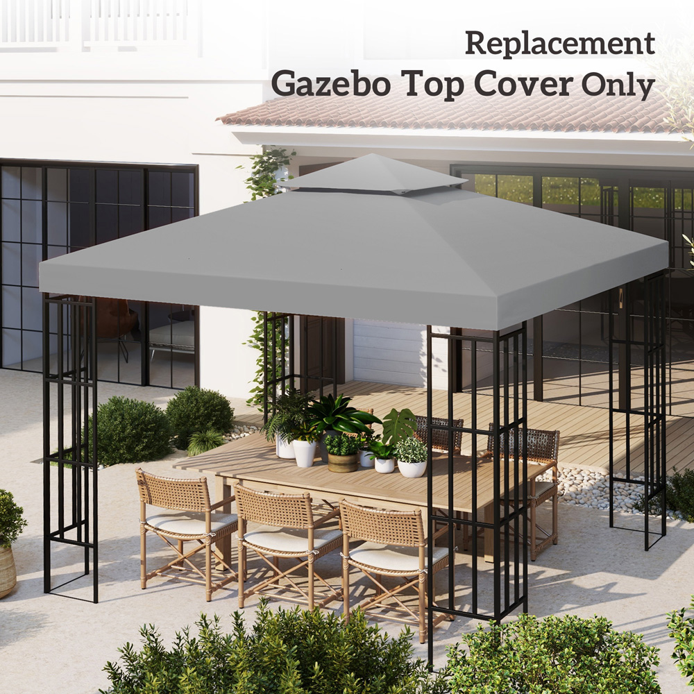 Outsunny 3 x 3m 2-Tier Light Grey Gazebo Canopy Replacement Cover Image 7
