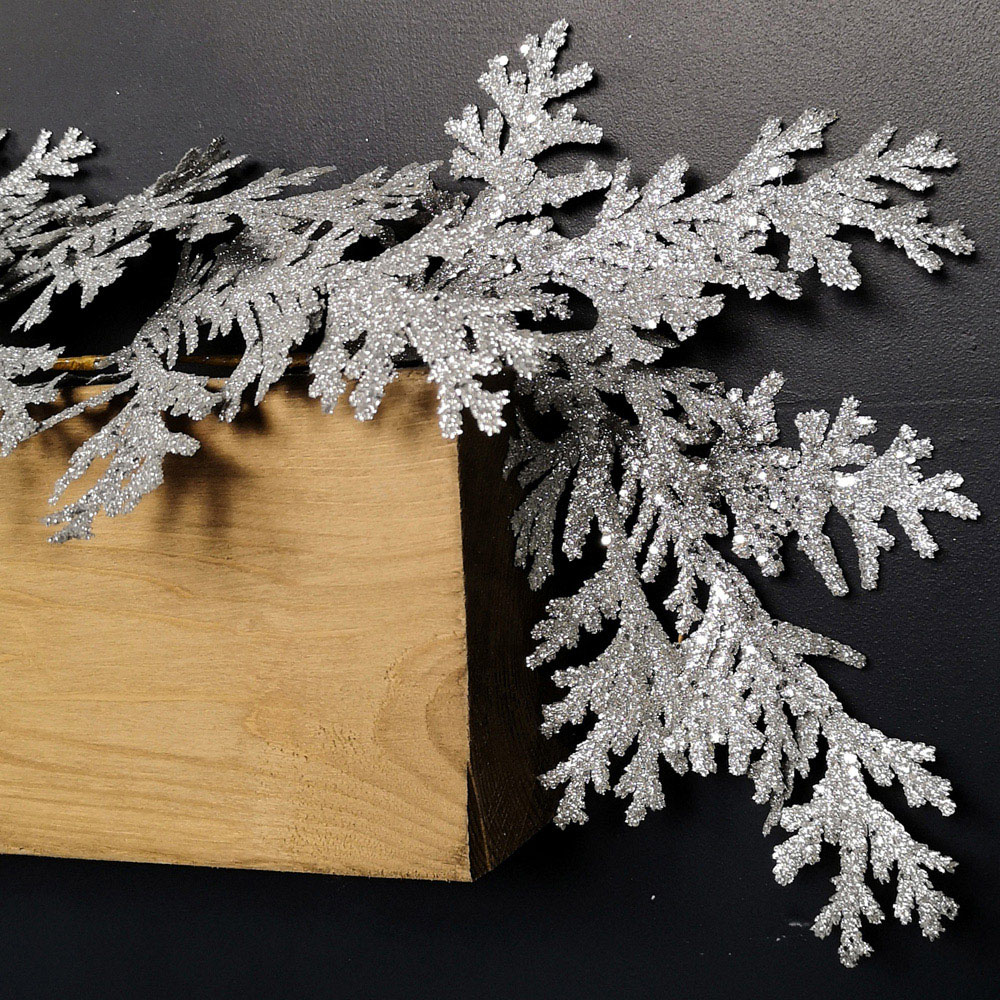 Samuel Alexander Silver Glitter Cedar Leaf Christmas Garland 180cm Image 5