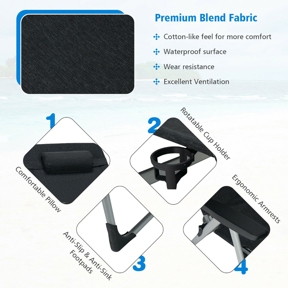 Costway Black Foldable Outdoor Chaise Lounger with Detachable Pillow Image 7