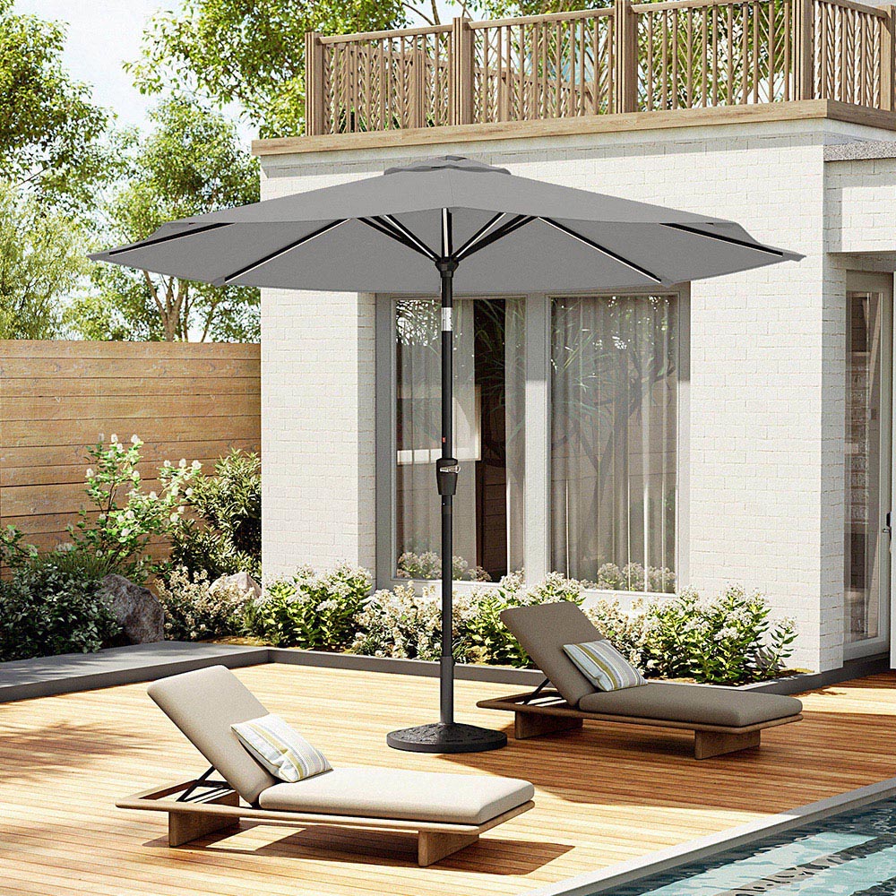 Living and Home Light Grey Solar LED Crank and Tilt Parasol with Resin Floral Base 3m Image 7