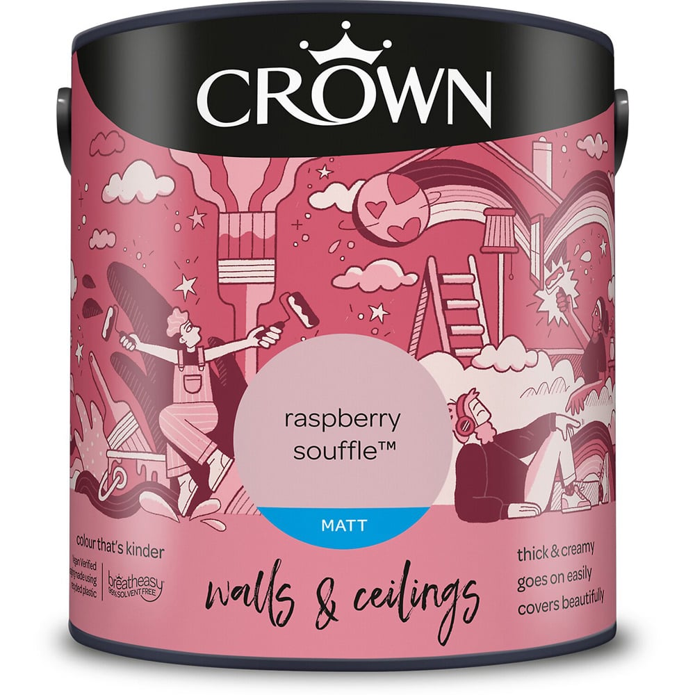 Crown Walls & Ceilings Raspberry Souffle Matt Emulsion Paint 2.5L Image 2