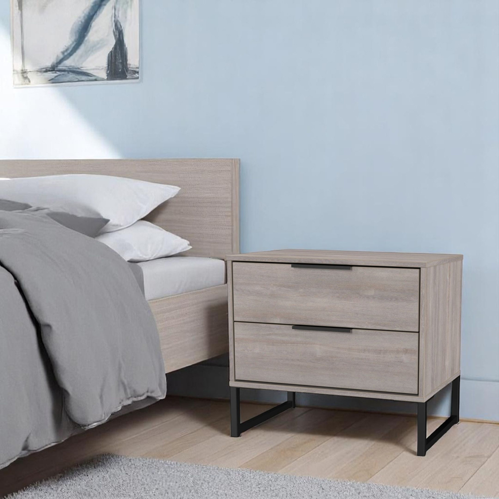 Crowndale Hong Kong 2 Drawer Grey Oak Side Table Ready Assembled Image 7