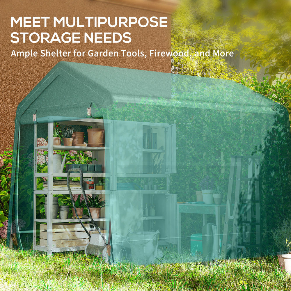 Outsunny 8 x 6.5ft Green Garden Storage Shed with Zipper Doors Image 8