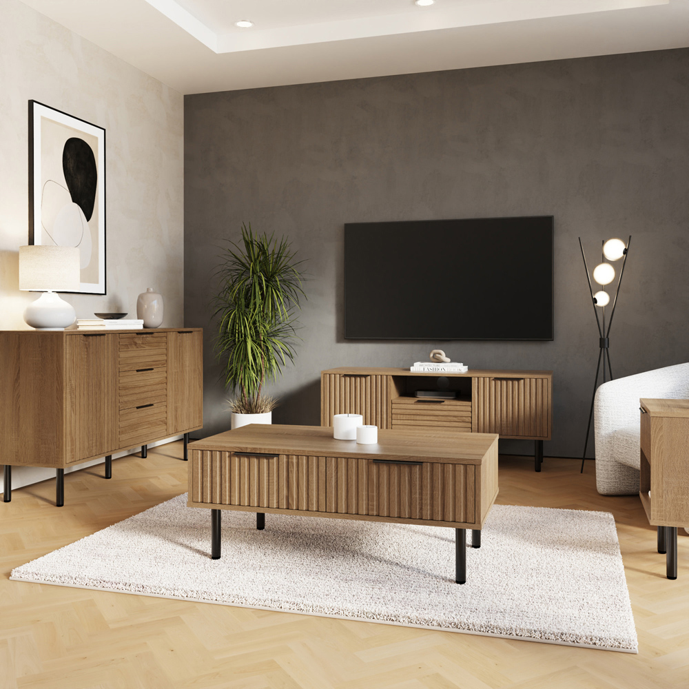 GFW Nervata Single Drawer 2 Door Oak TV Unit Image 8