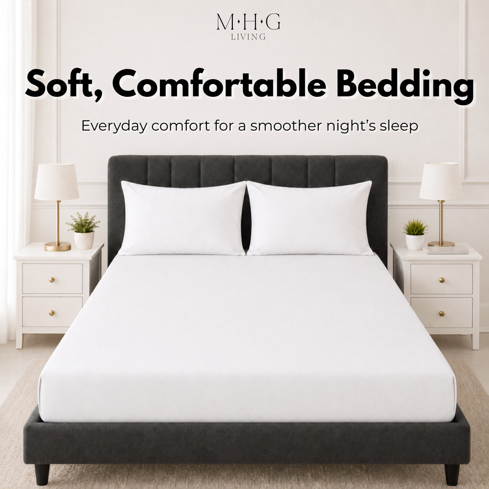 MHG Living Double White 30cm Deep Microfibre Fitted Sheet Image 2