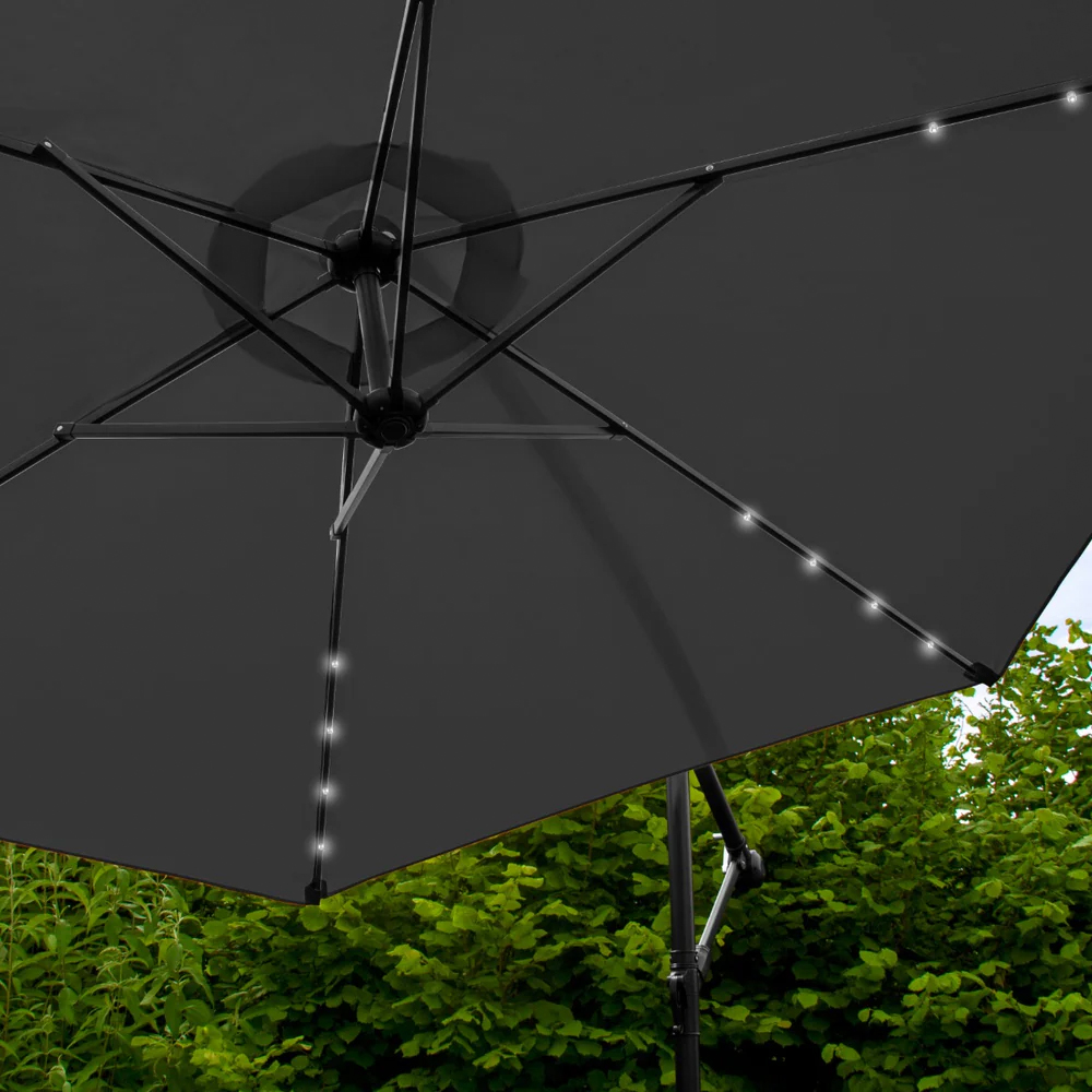 MonsterShop Grey LED Cantilever Parasol with Fan Base 3m Image 4