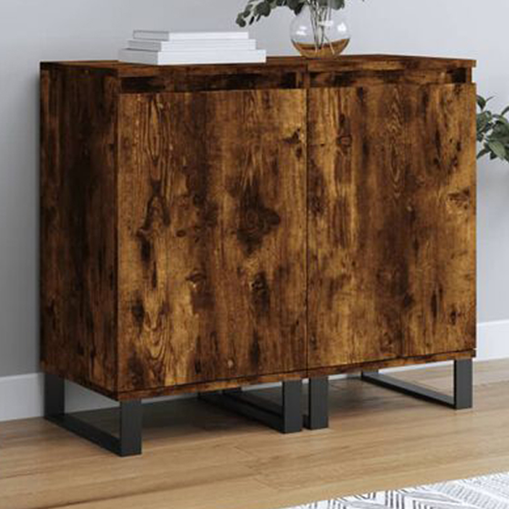 vidaXL Single Door Smoked Oak Sideboard Set of 2 Image 1