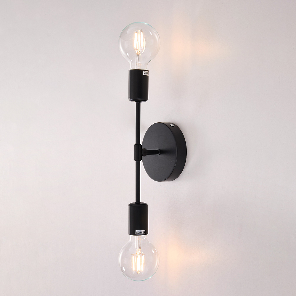 Living and Home Black Industrial 2 Light Wall Light Image 2