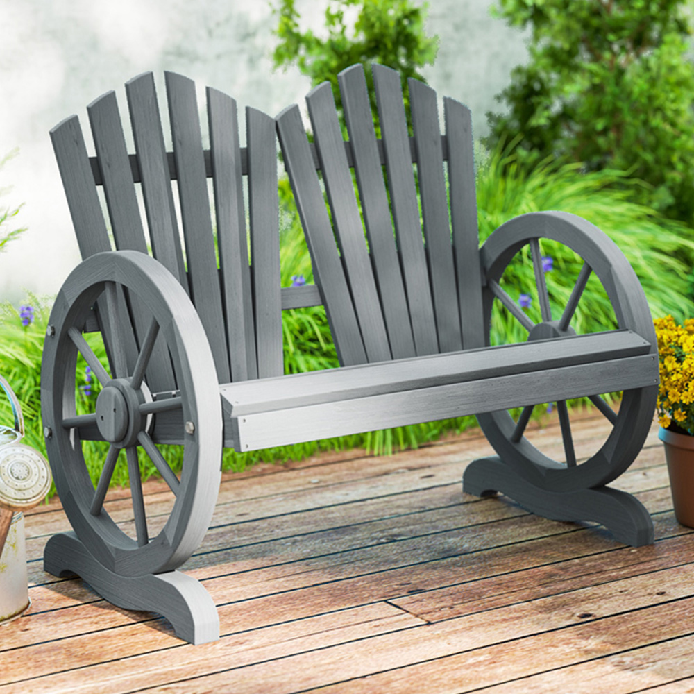 Outsunny 2 Seater Grey Garden Bench with Wheel Shaped Armrests Image 1
