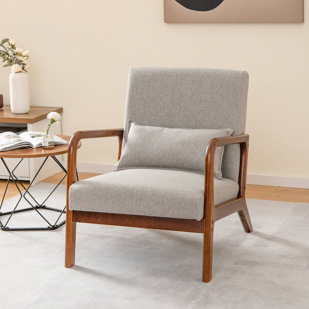 Costway Grey Accent Chair with Lumbar Pillow Image 3