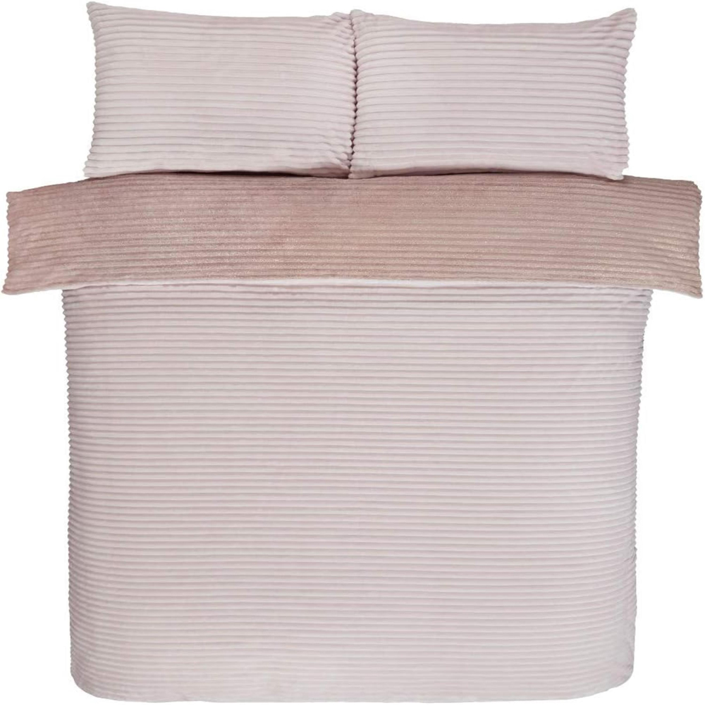 Smart Living King Size Blush Pink Sparkle Ribbed Fleece Reversible Duvet Cover Set Image 4