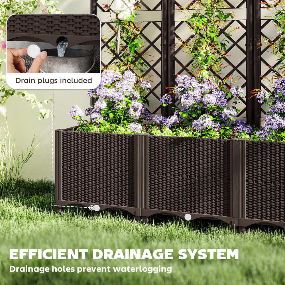 Outsunny Brown Plastic Vegetable Planter Box with Trellis 1.3 x 3.9ft Image 6
