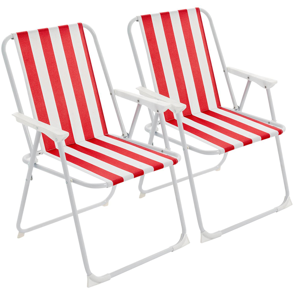 Harbour Housewares Set of 2 Red Stripe Folding Metal Beach Chair Image 2