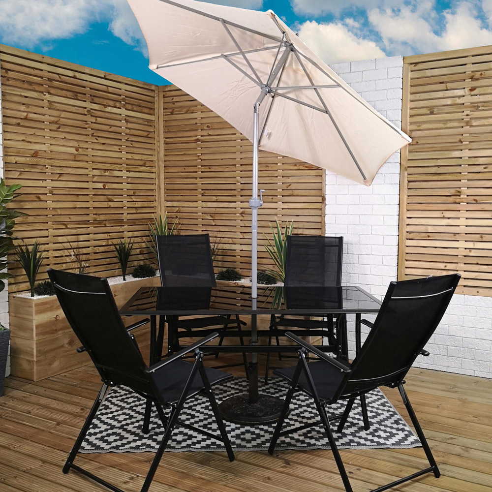 Samuel Alexander 4 Seater Rectangular Outdoor Reclining Dining Set with Cream Parasol Image 7