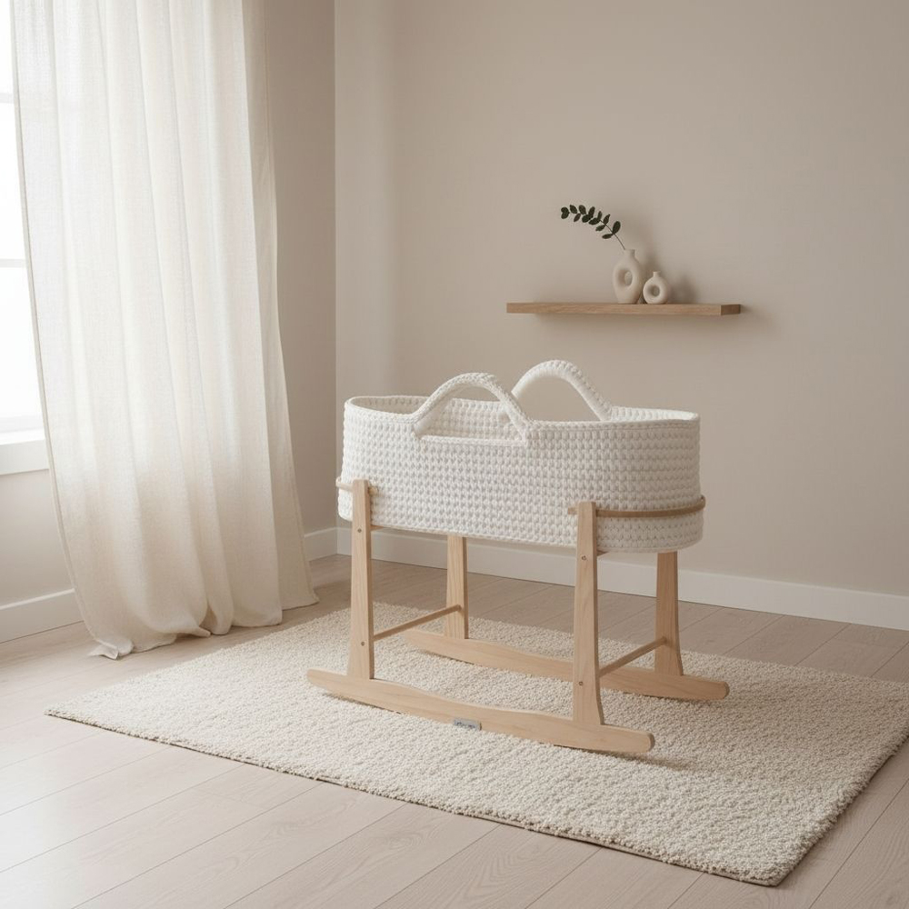 Clair de Lune Crochet Moses Basket with Rocking Stand and Mattress Image 2