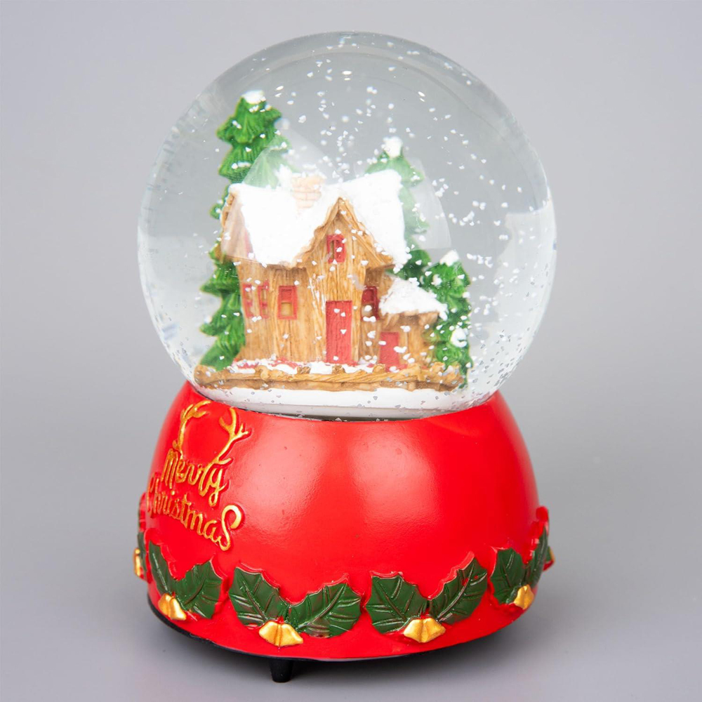 Shatchi Musical Snowglobe Santa House and Xmas Tree Scene Image 3