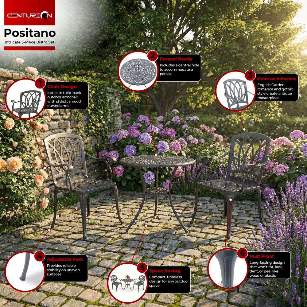 Centurion Supports Positano 2 Seater Grey Aluminium Bistro Set with Table Image 5