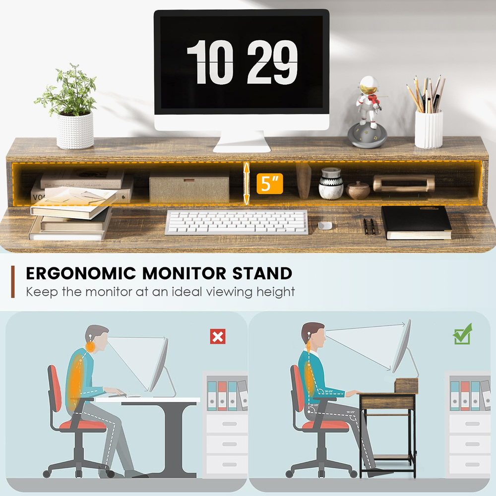 Costway Single Drawer Computer Desk with Monitor Stand Brown Image 7