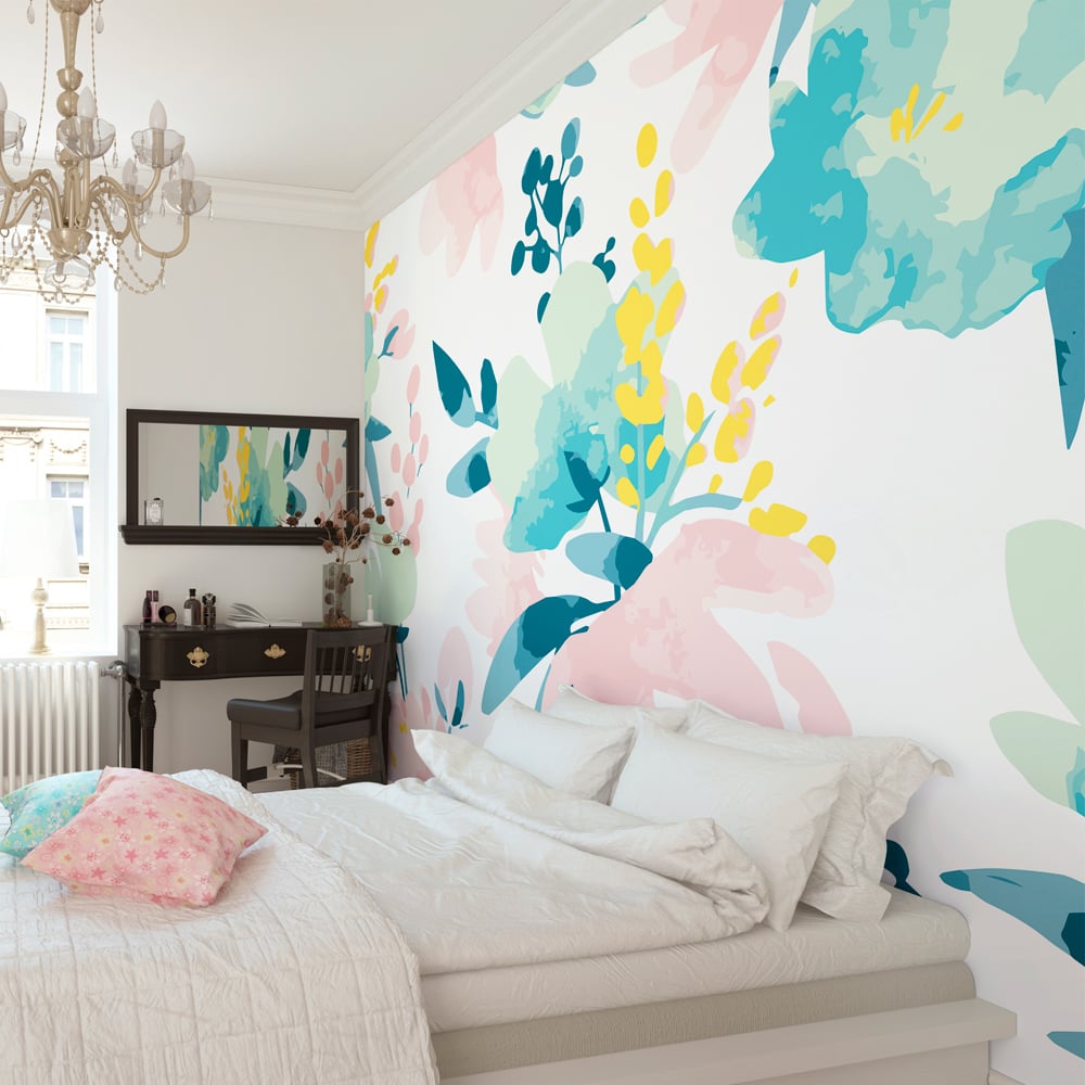Origin Murals Watercolour Flora Pink Wall Mural Image 3