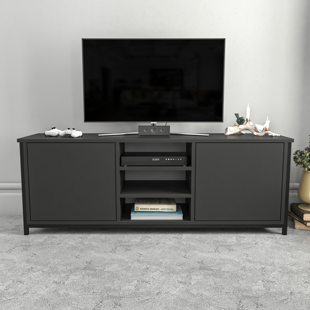 Decorotika Otis 2 Door 3 Shelf Black and Anthracite TV Stand for 63 inch TV Image 4