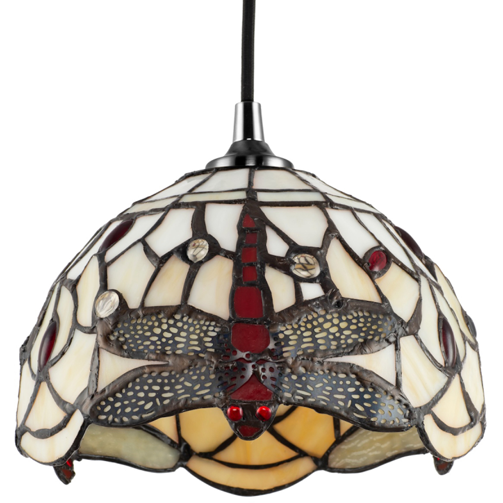 Happy Homewares White Stained Glass Dragonfly Tiffany Pendant Lighting Shade Image 4