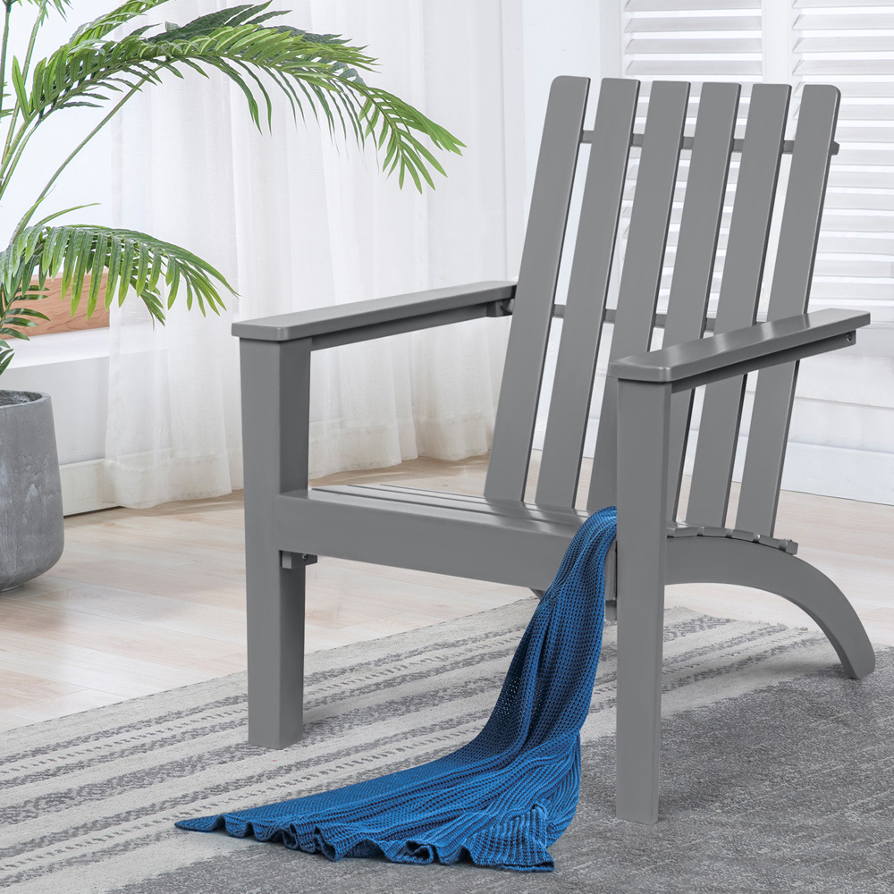 Costway Grey Acacia Wood Adirondack Garden Chair Image 3