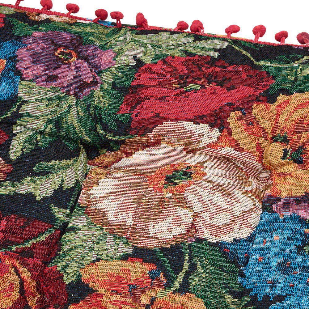 Living and Home Black Vintage Floral Embroidered Tatami Seat Cushion with Pom Poms 40 x 40cm Image 7