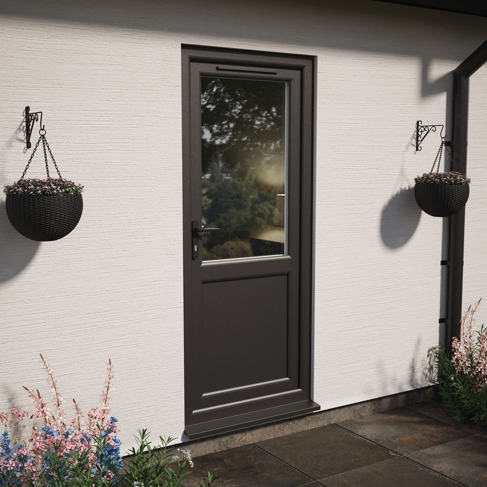Crystal Black and White Half Glass RH Open Obscure Double Glazed Door 840 x 2090mm Image 4