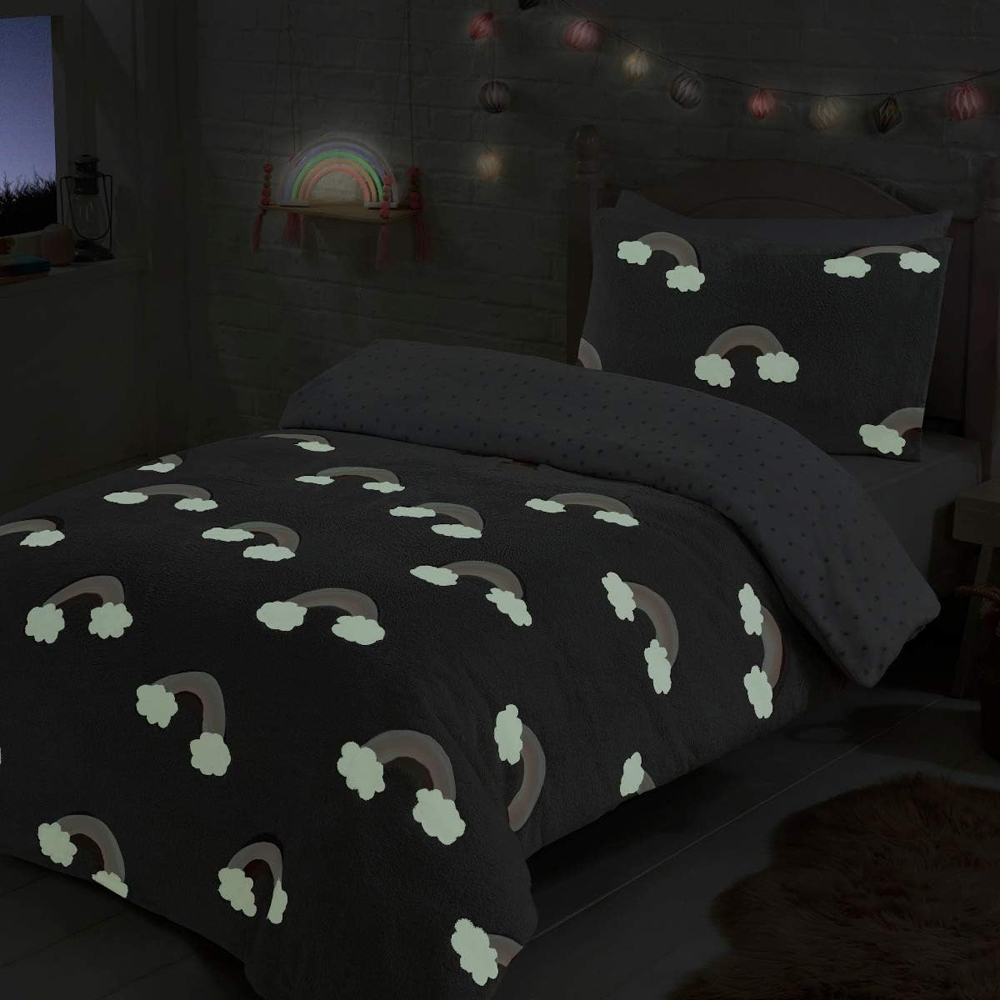 Smart Living Double Fleece Glow in the Dark Rainbow Duvet Set Image 3