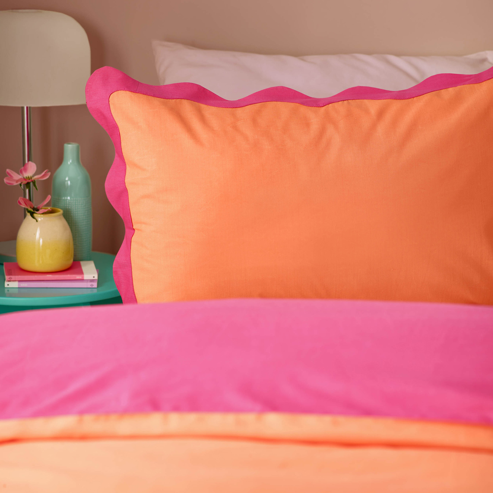 Heya Home Wiggle King Size Orange Scalloped Duvet Set Image 2