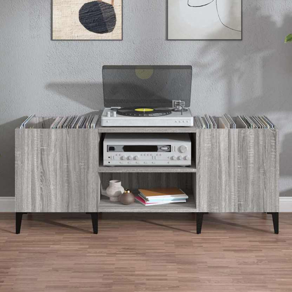 vidaXL 2 Shelf Grey Sonoma Record Cabinet Image 1
