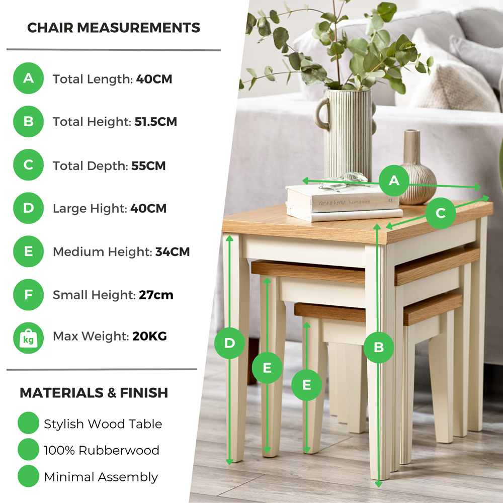 Furniturebox Isolde Oak and Cream Wooden Nest of Tables Set of 3 Image 8
