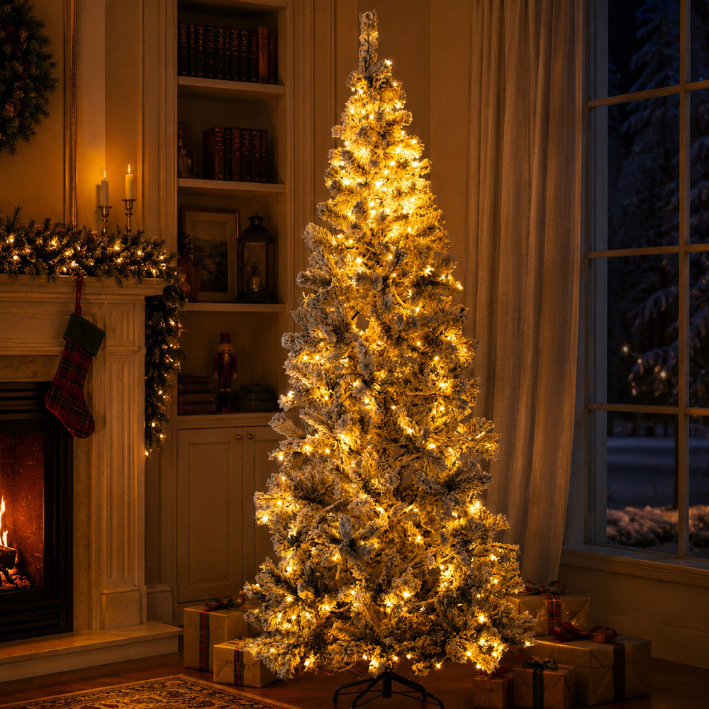 Abrihome 200 Warm White LED Pre-Lit Flocked Artificial Christmas Tree with 500 Tips 6ft Image 3