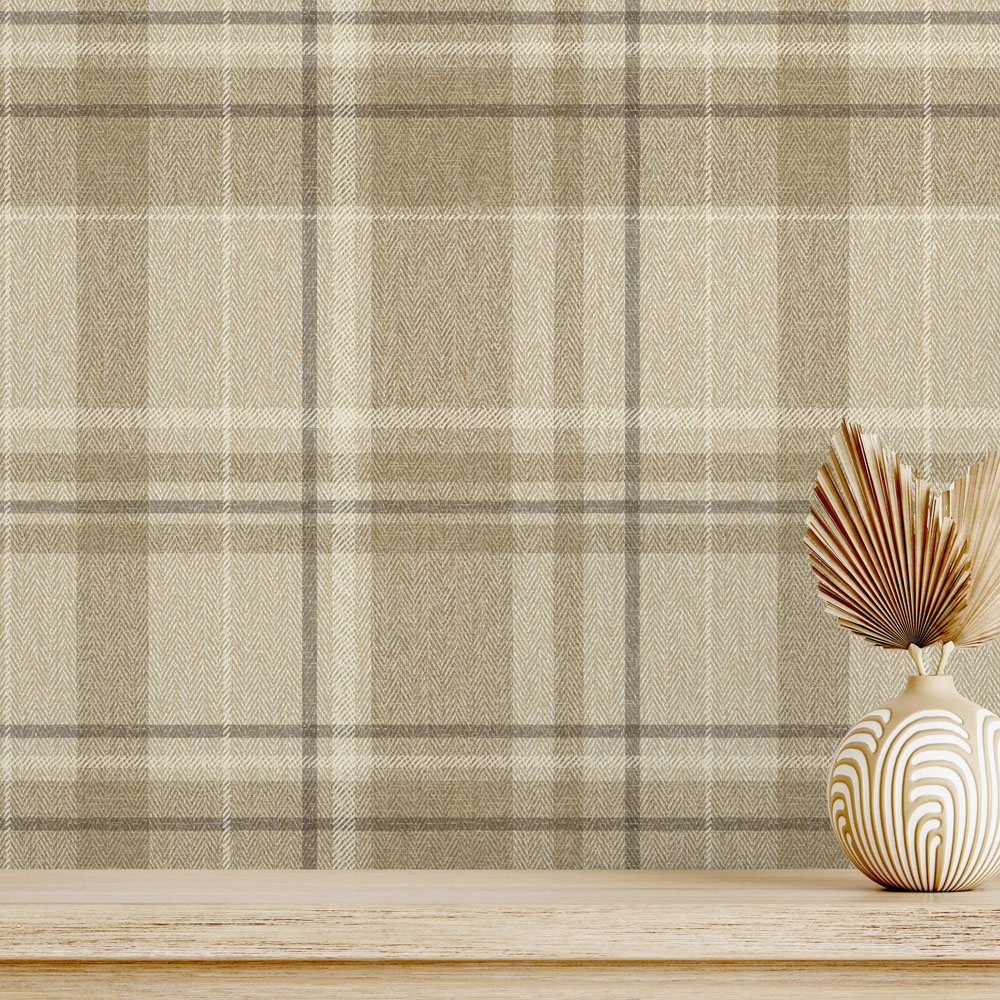 Crown Harris Check Natural Wallpaper Image 5
