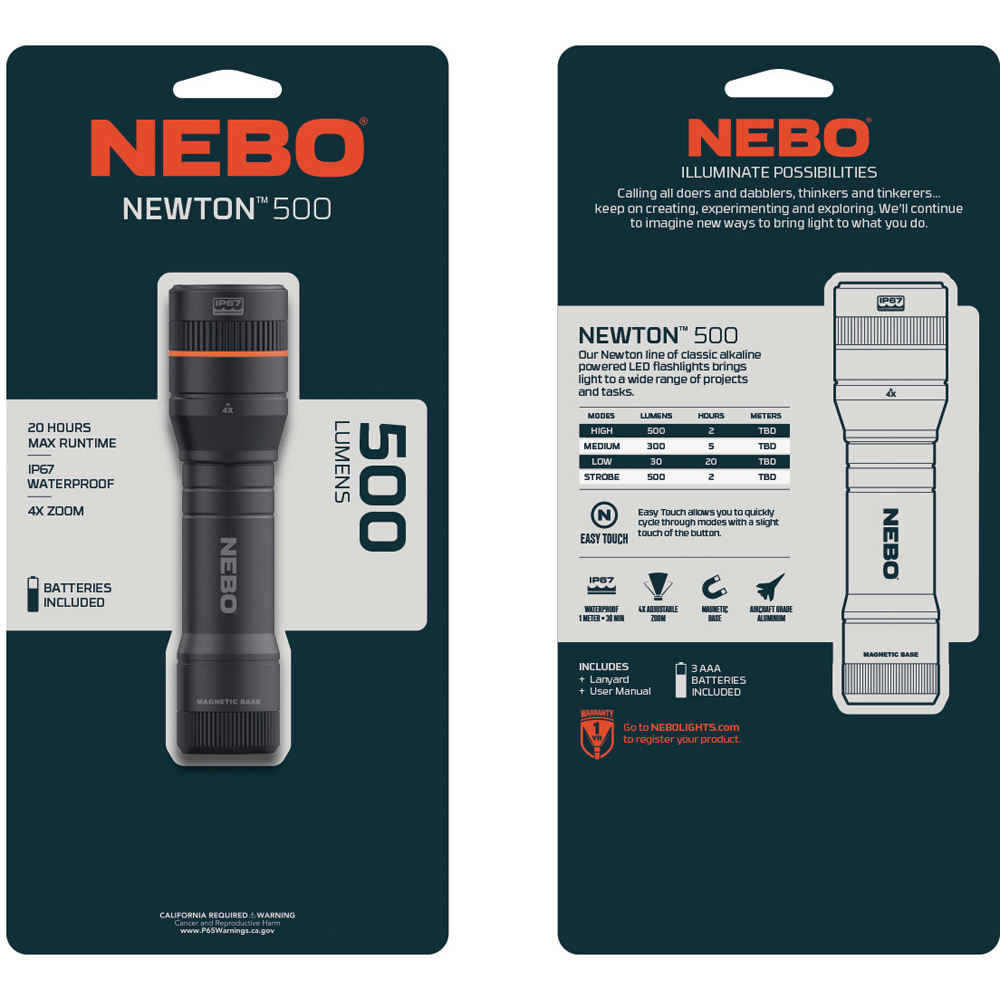 Nebo Newton 500 500 Lumens Compact Pocket Flashlight with 4x Zoom AAA Batteries and Magnetic Base Image 2