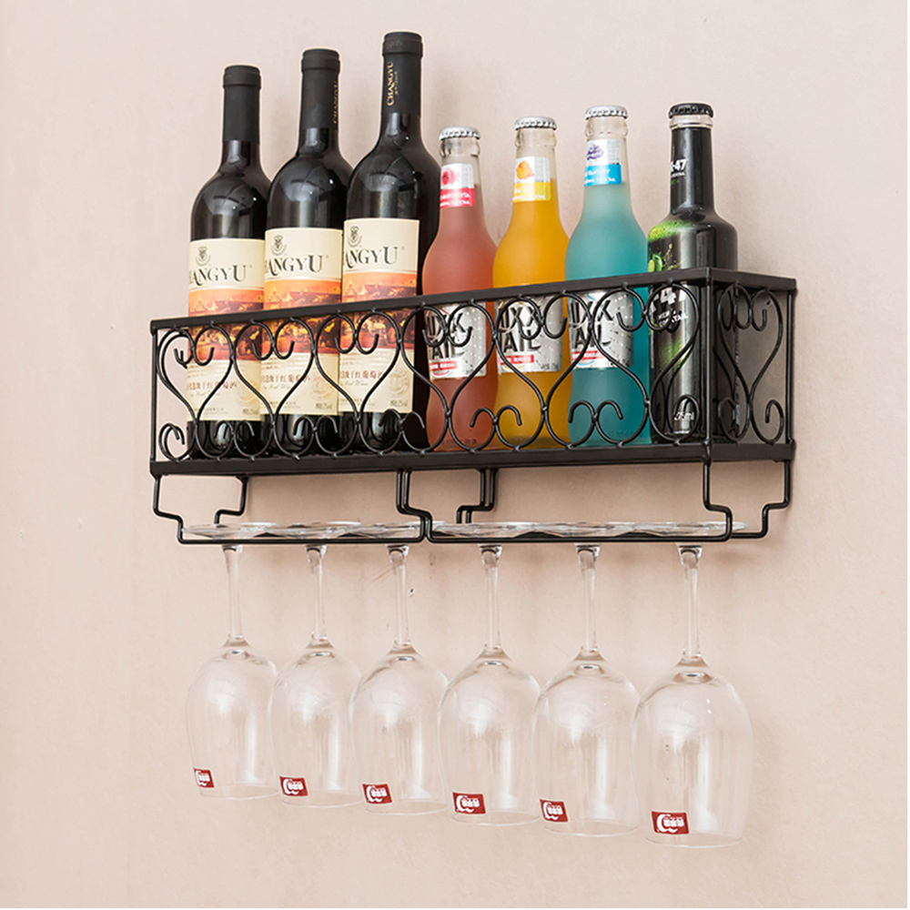 Living and Home Wall Mounted Wine Bottle and Glass Rack Image 2