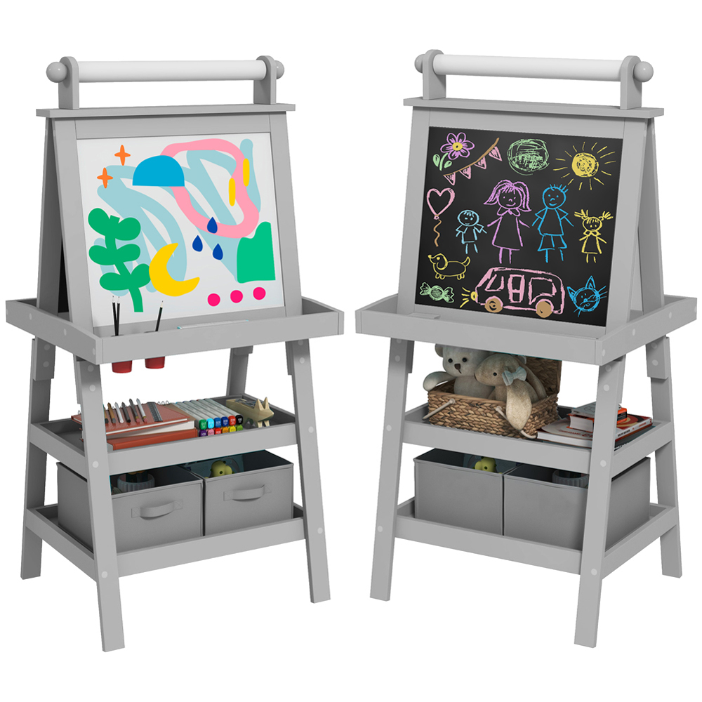 Tommy Toys Kids Grey Double Sided Art Easel with Paper Roll Image 1