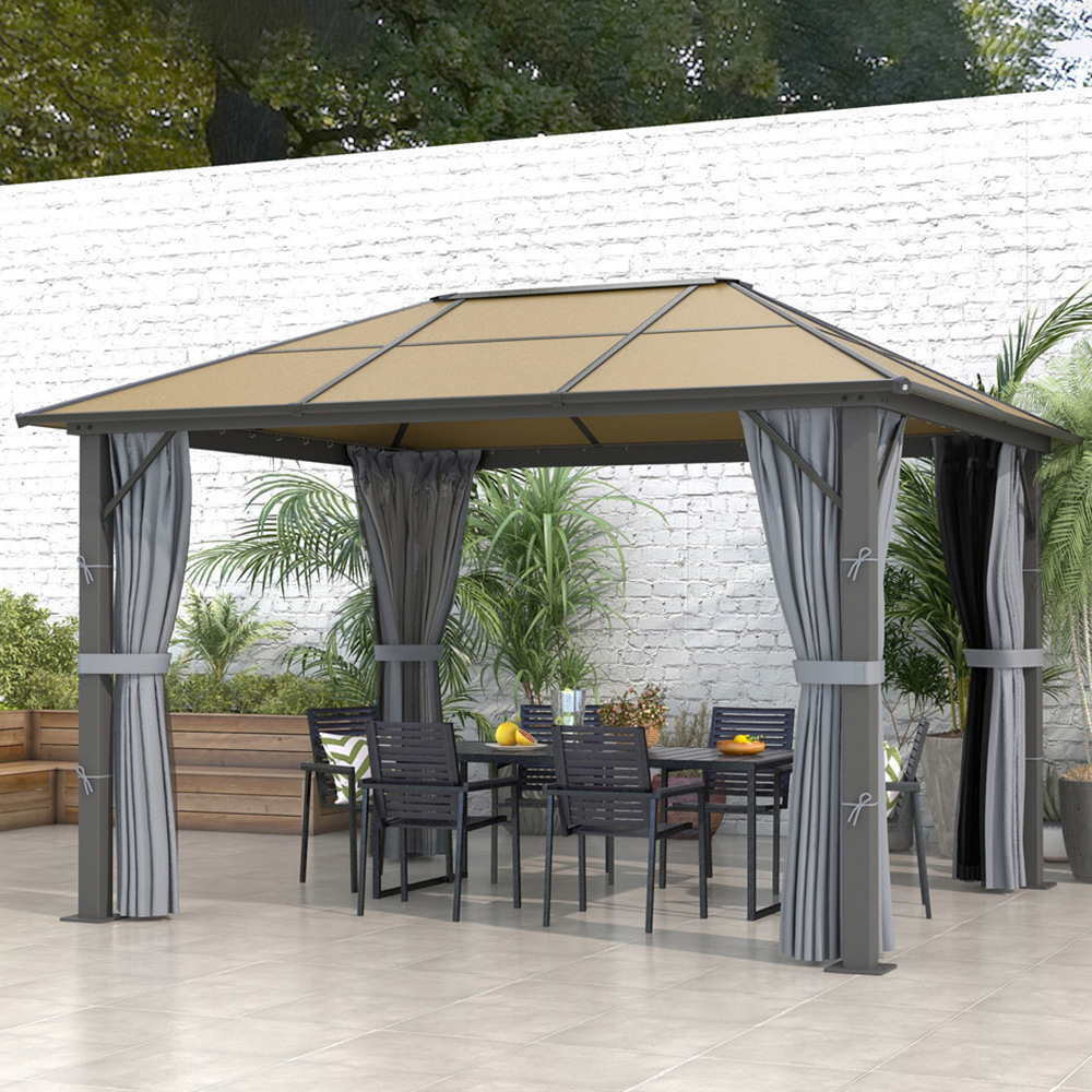 Outsunny 3 x 3.6m Grey Aluminium Frame Gazebo with Side Panels Image 1