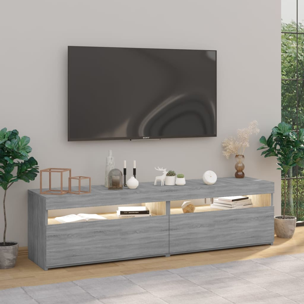 vidaXL 2 Door 2 Shelf Grey Sonoma TV Cabinet with RGB LED Lights 2 Pack Image 8