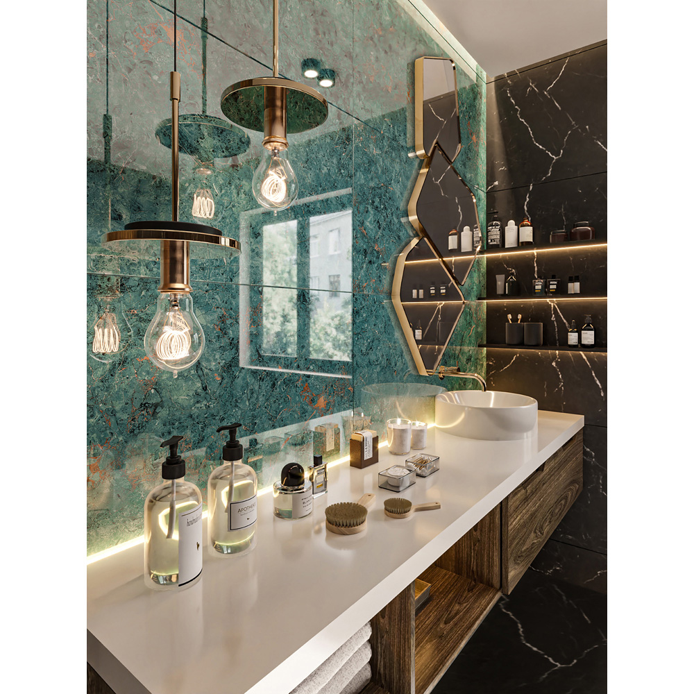 Top Ceramics Turquoise-Green Marble Effect High Gloss Porcelain Wall Tile 1200 x 600mm Image 8