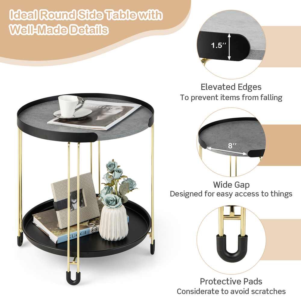 Costway Single Shelf Faux Marble Side Table with Removable Tray Image 6