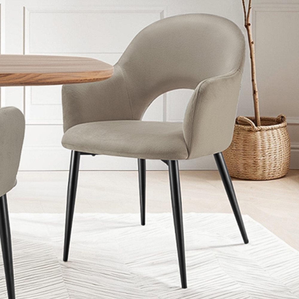 Tectake Sasha Set of 2 Taupe Velvet Padded Dining Chair Image 1