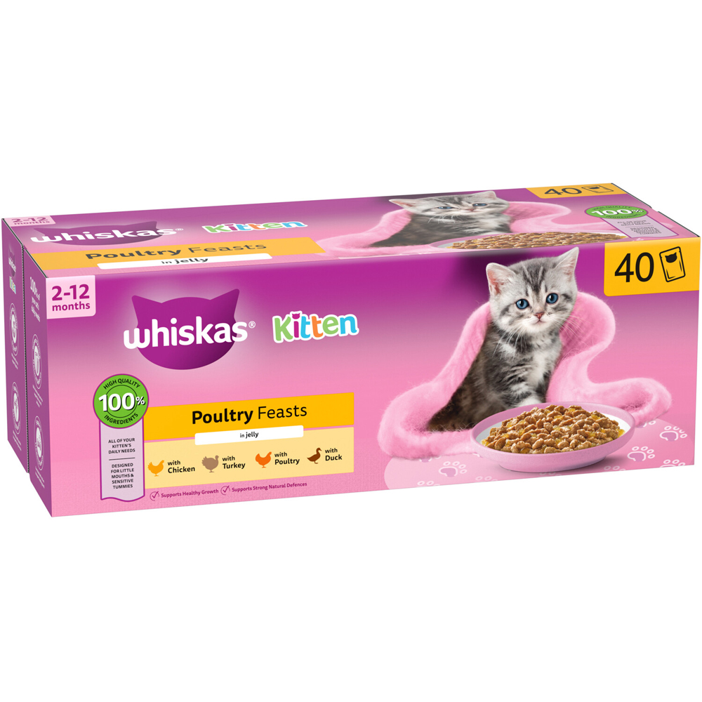 Pack of 40 Whiskas Poultry Feasts in Jelly Wet Kitten Food Pouches Image 8