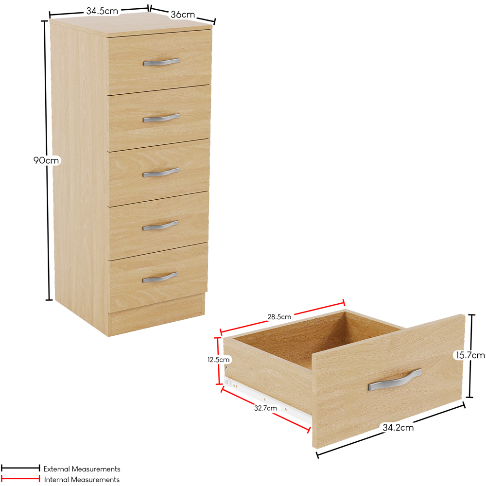 VIDA DESIGNS Riano 5 Drawer Pine Narrow Chest of Drawers Image 9