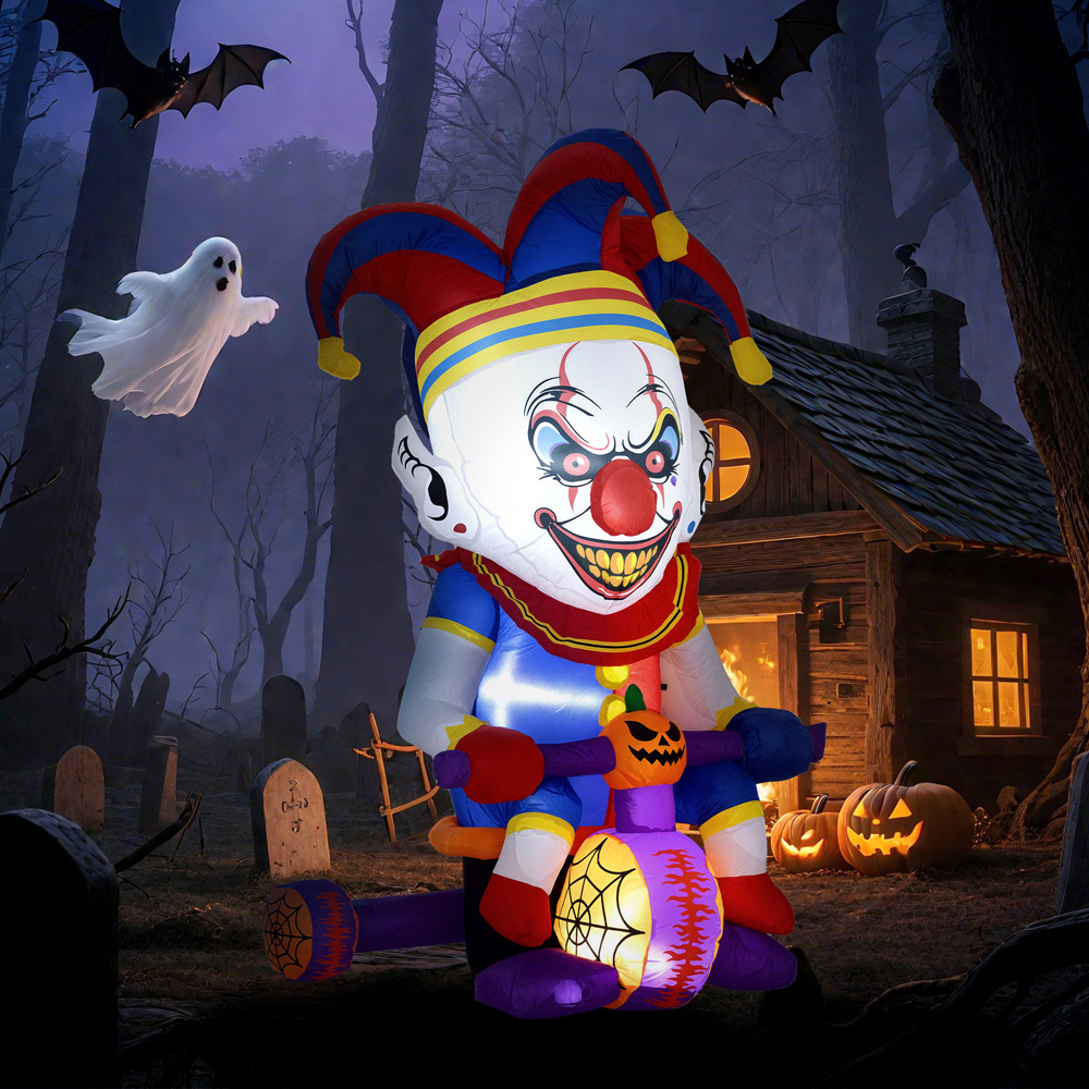Outsunny Blow Up Clown on Bicycle Outdoor Halloween Decoration 4ft Image 6