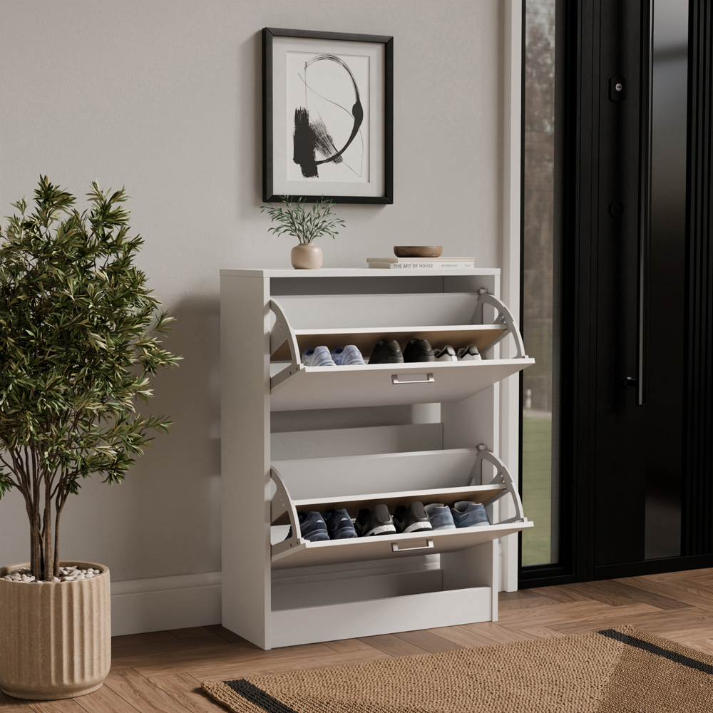 GFW Stirling 2 Tier White Shoe Cabinet Image 3